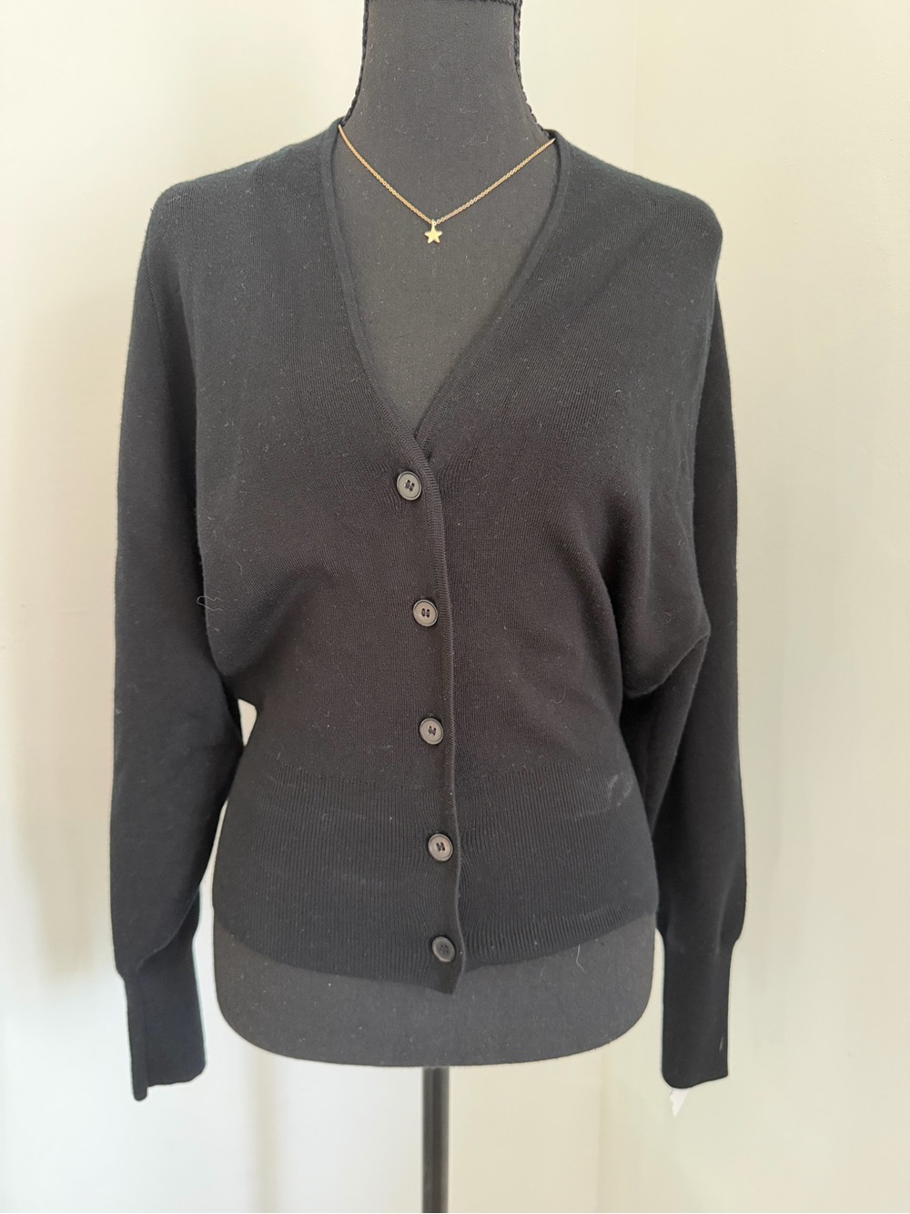 COS Black Wool Blend Batwing Cardigan XS V Neck Button Minimalist